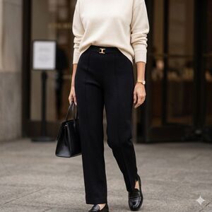 St John Heritage Black Knit Straight Leg Pants 10 Old Money Quiet Luxury Office